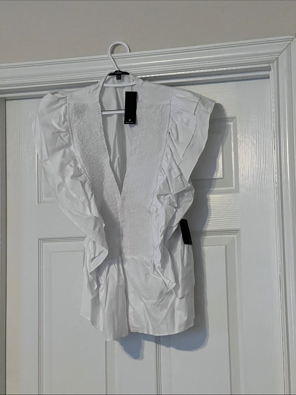 Lulu's White Ruffle V-Neck Blouse